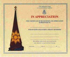 “IN APPRECIATION” CERT. (WITH S.A. FLAG)