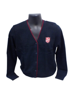 LADY’S BUTTON SWEATER NAVY W/SHIELD