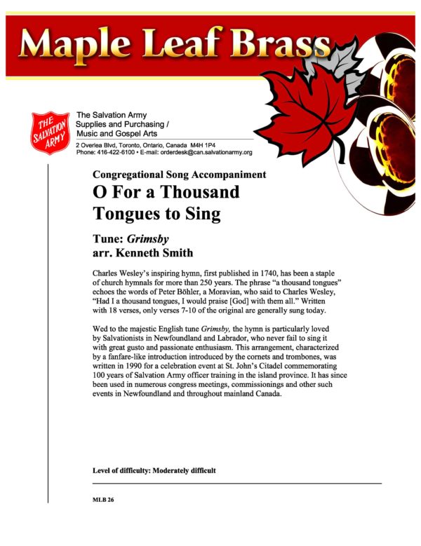 MLB #26 O FOR A THOUSAND TONGUES – PDF VERSION
