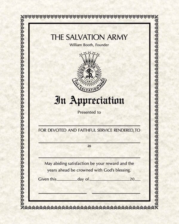 "IN APPRECIATION" CERT.