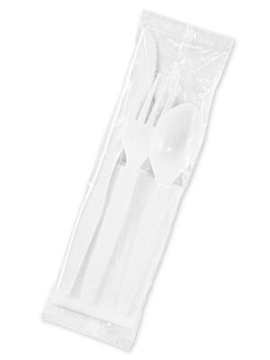 4-in-1 Plastic Utensil Kit – Standard Weight, White