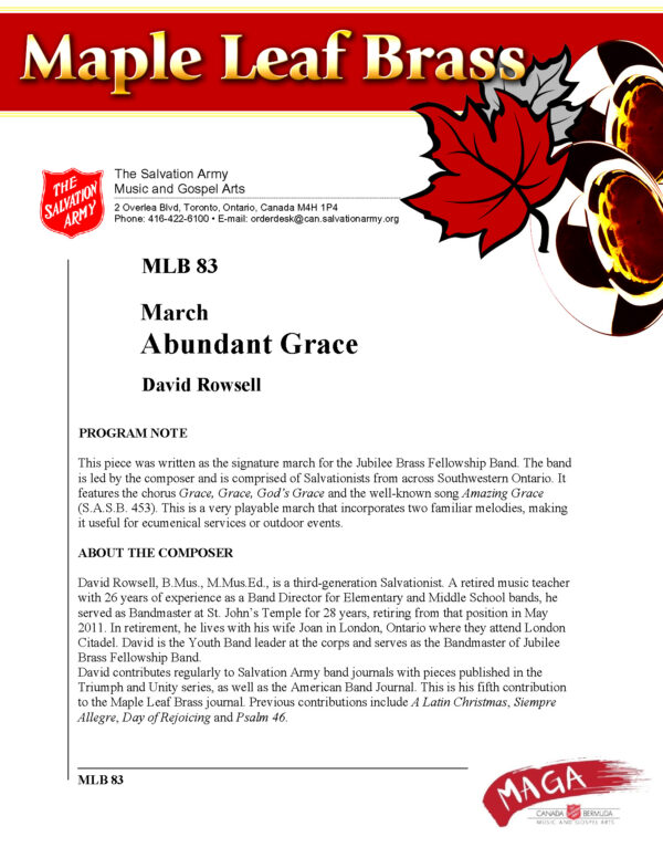 MLB #83  ABUNDANT GRACE  (DAVID ROWSELL) – PDF
