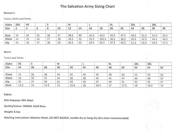 Apparel Sizing Charts - Salvation Army Store