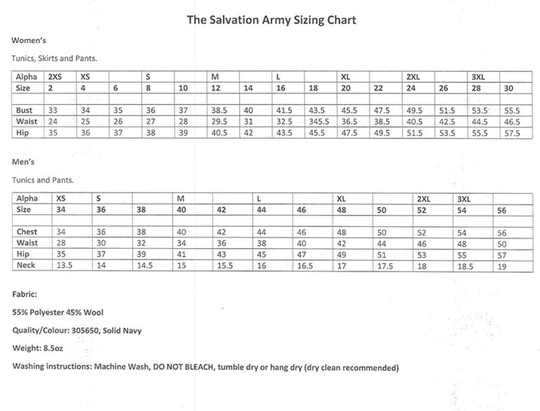 Army Uniform Sizing Chart