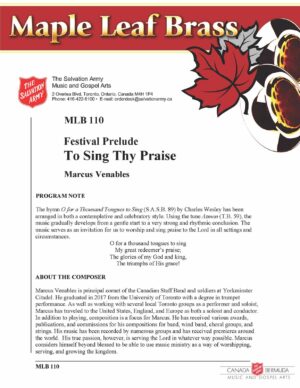 MLB #110 – FESTIVAL PRELUDE – TO SING THY PRASIE (MARCUS VENABLES)