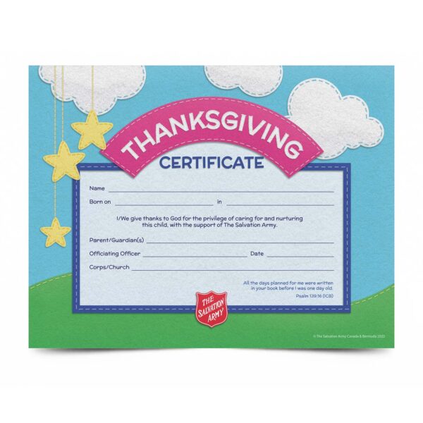 CRADLE ROLL – THANKSGIVING CERTIFICATE (ENGLISH)