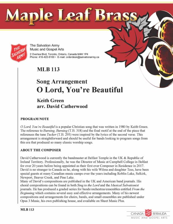 MLB #113 – SONG ARRANGEMENT – O LORD, YOU’RE BEAUTIFUL (KEITH GREEN) – PDF